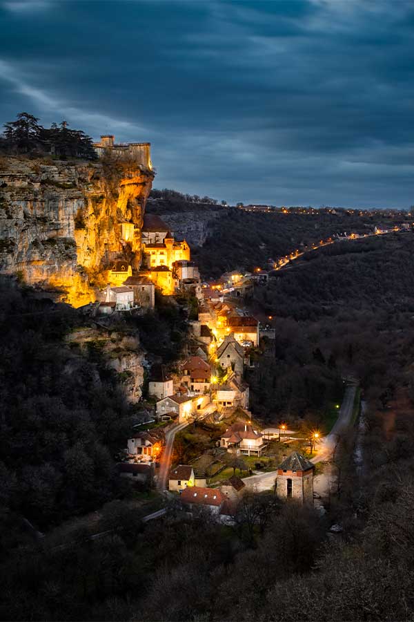 Night time shot of Rocamadour France